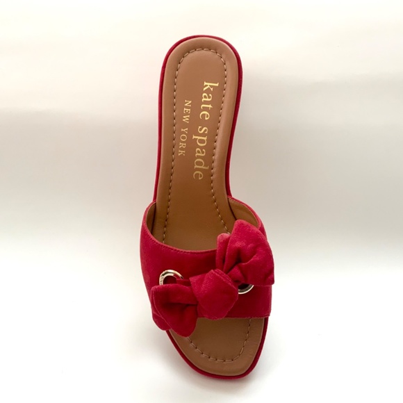 KATE SPADE Lilah Red Suede Knotted Bow Slide Sandals Mules In Lava Falls 7.5 - Picture 13 of 13